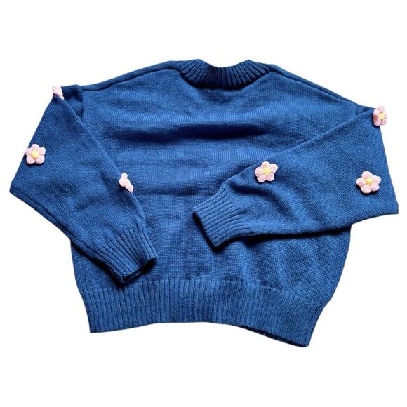 3D Puffy Pink Flower Sweater Cardigan size L Daisy Crochet Cottagecore Boho New - Picture 11 of 12